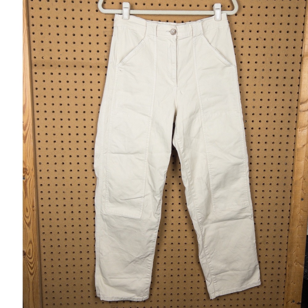 M&S Marks and Spencer Calico Cream Canvas Utility Carpenter Pants Womens Size 8